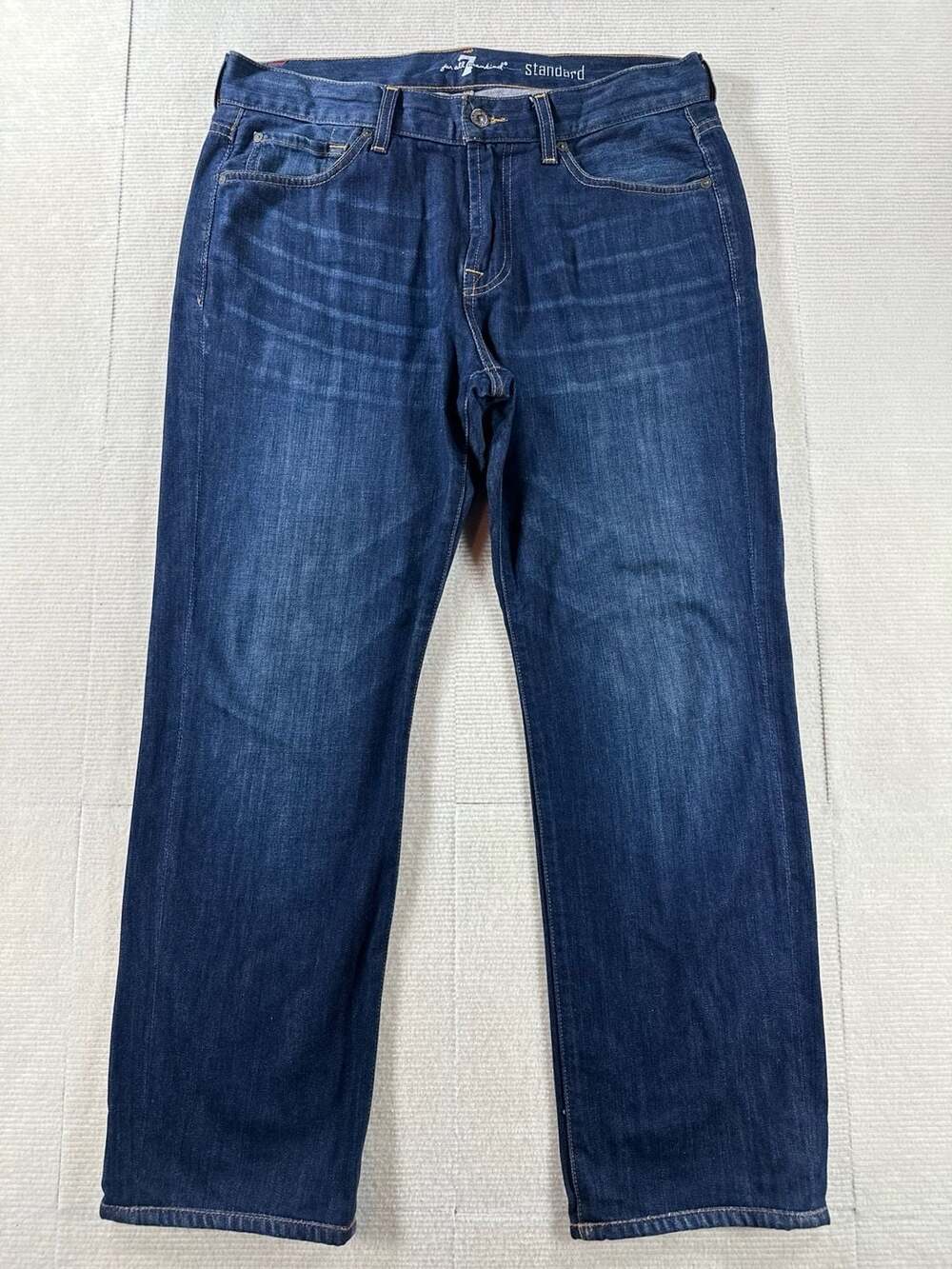 7 For All Mankind Standard Mens Blue Denim Jeans Size 32 Dark Wash 5 Pocket - Picture 1 of 10